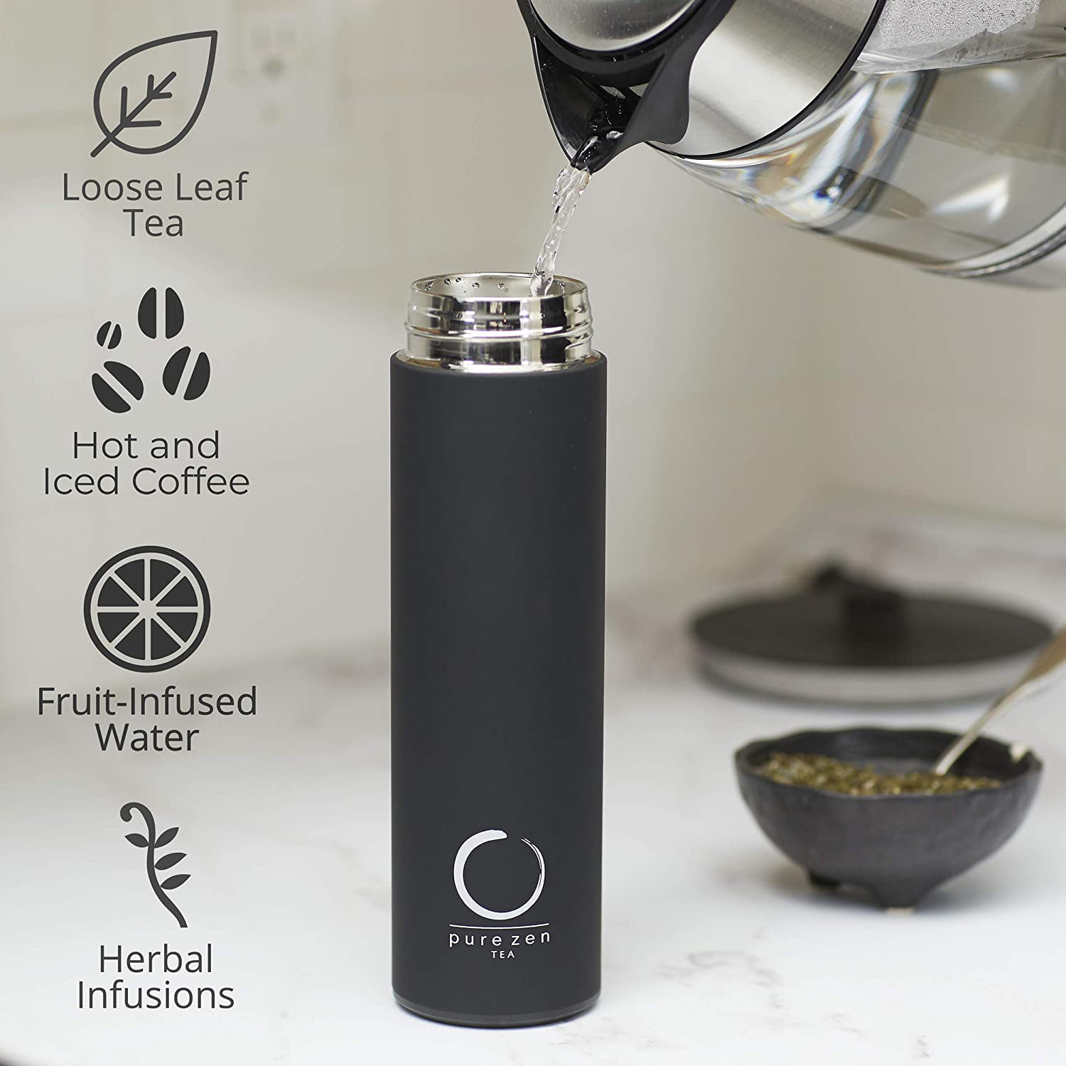 15oz Stainless Steel Insulated Tea Infuser Tumbler for Loose Leaf Tea Pure Zen Tea Thermos with Infuser Iced Coffee and Fruit-Infused Water Leakproof Tea Tumbler with Infuser Blue