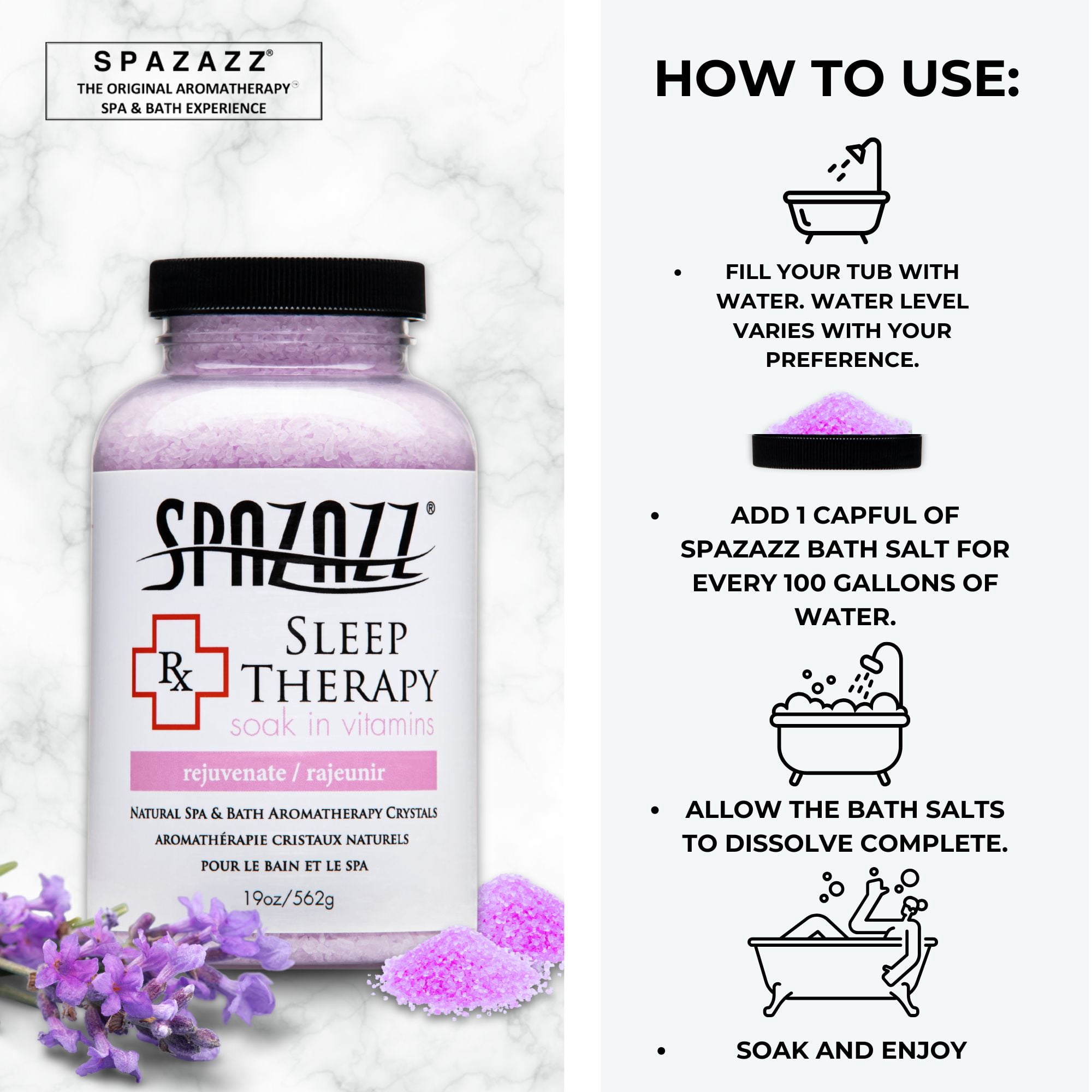 Spazazz Sleep Therapy Aromatherapy Bath Salt Crystals 2-Pack (19 Oz Each) - Spazazz Aromatherapy Bath Salts for Hot Tubs & Baths, Safe for All Spas & Bath Types