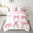 thumbnail image 2 of Manfei Watercolor Bow Bedding Comforter Set 7-Piece for Girls, Cartoon Bowknot Bowtie Full Bedding Set, White Pink Fitted Sheet Flat Sheet, Super Cozy Room Decor, 2 of 8
