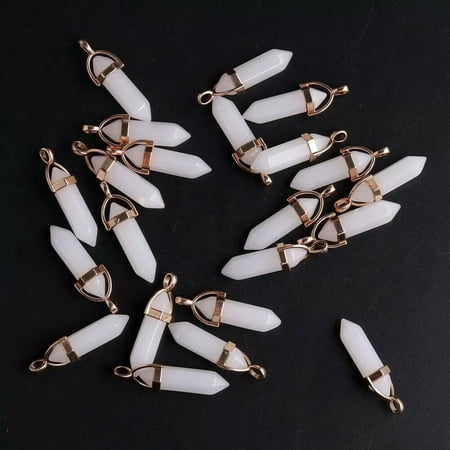 GRACEARA Natural Stone White Jade 50pcs Hexagonal Column Pendants for Jewelry Making