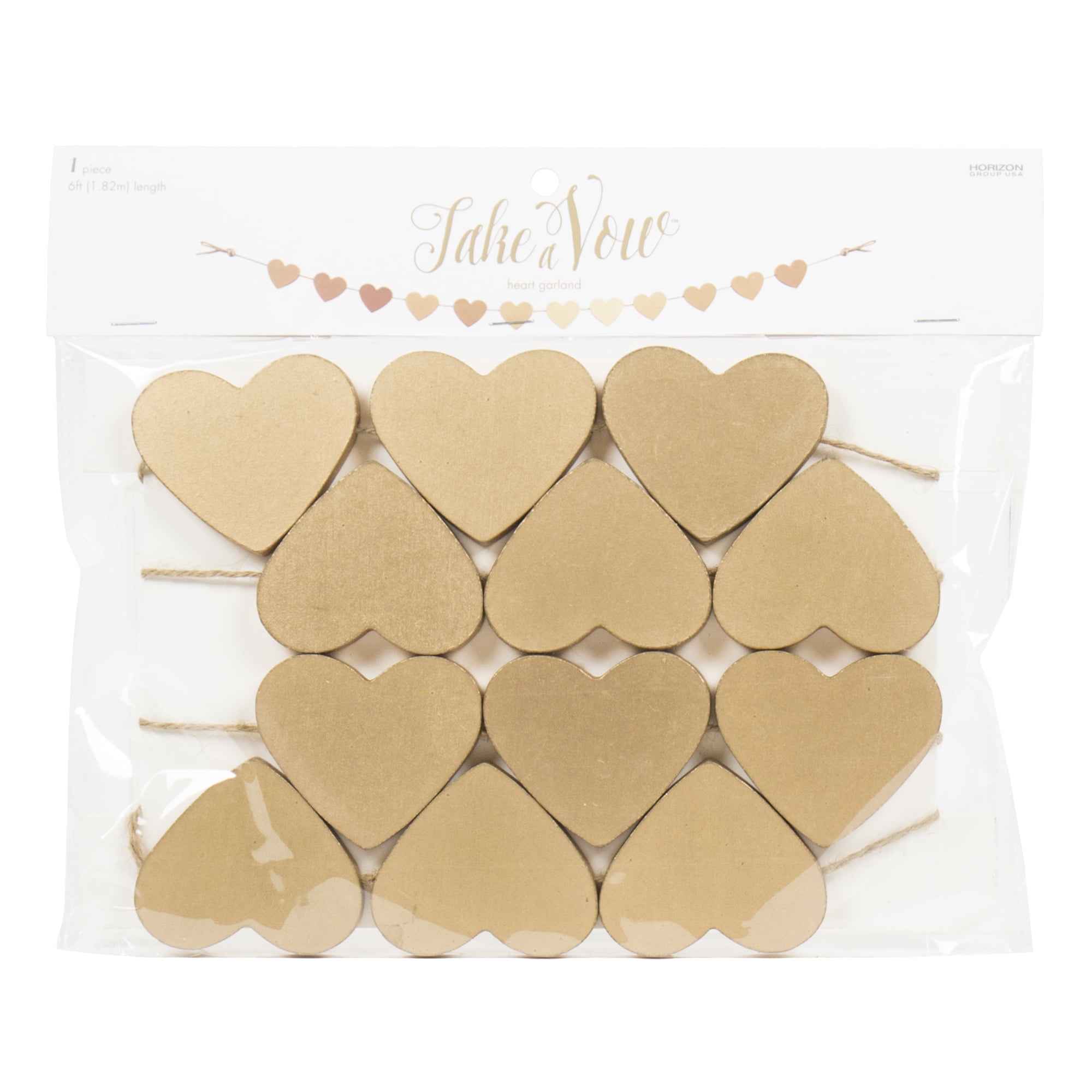 Way to Celebrate Wood Gold Hearts Garland, Celebrations, 6 ft. Long