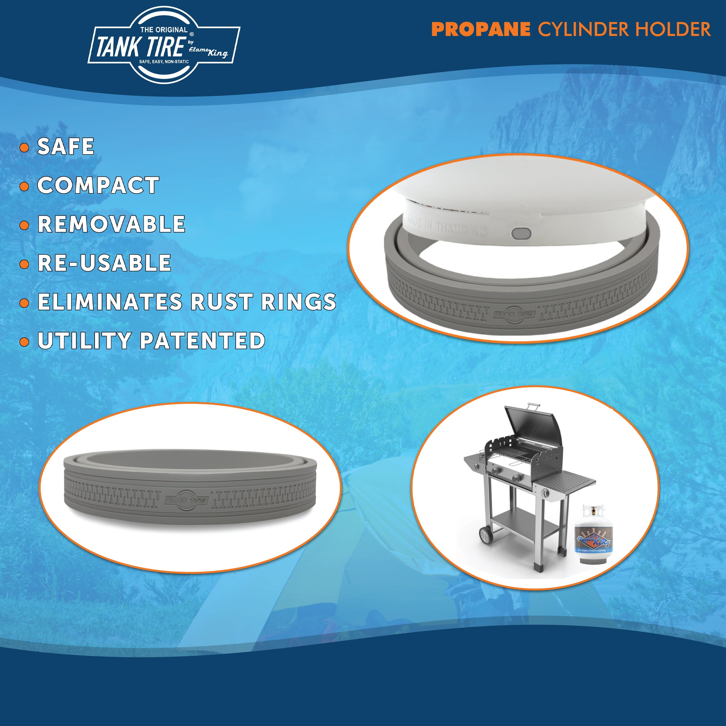 Flame King TankTire Propane Tank Ring Base – Protective Rubber Holder for 20-40LB Propane Cylinders – Prevents Rust Stains & Surface Damage