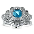 thumbnail image 4 of LaRaso & Co His Her Wedding Set 3 PCS Blue Topaz CZ Silver Engagement Couples Rings Men Women, 4 of 7