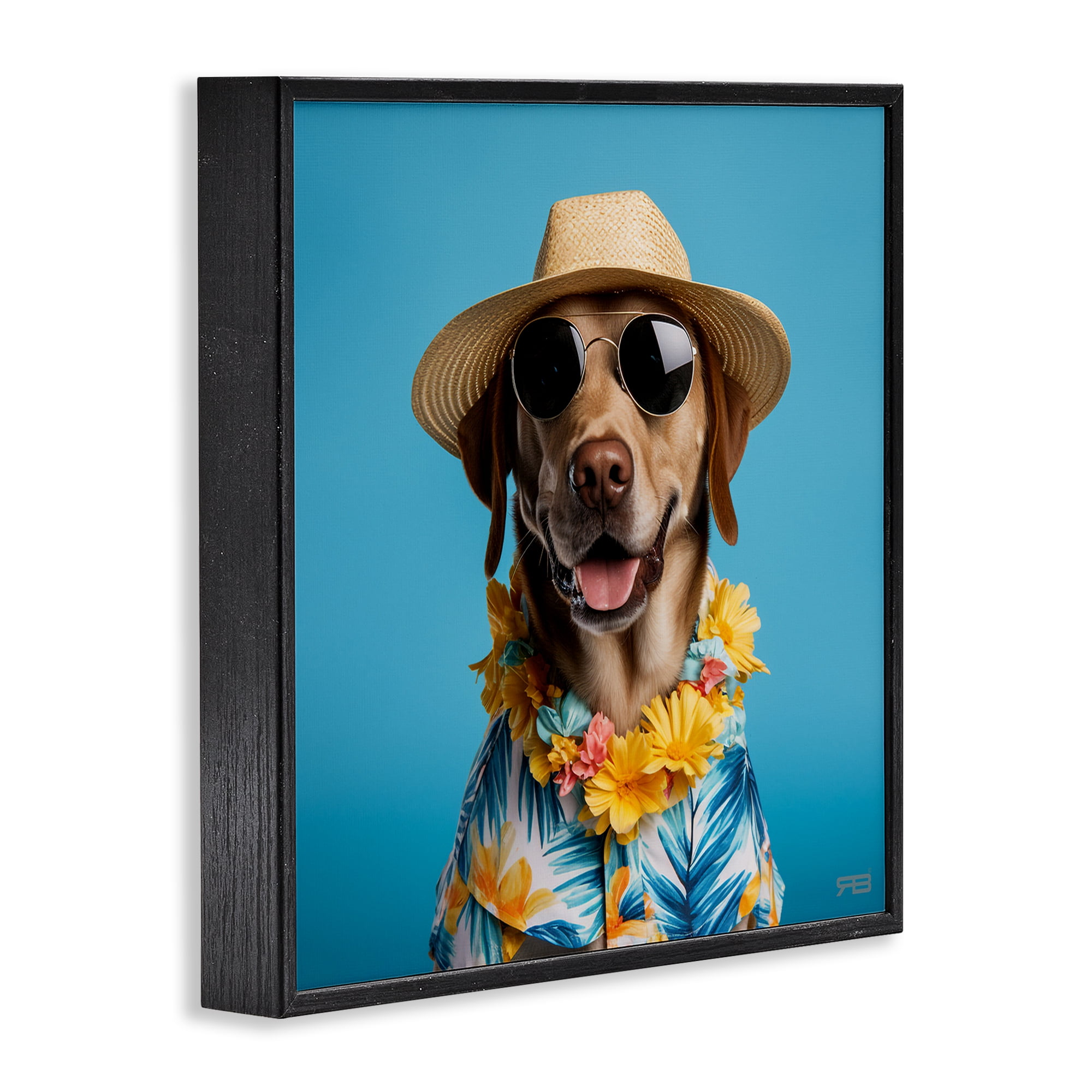Stupell Industries Dog with Aloha Shirt Animals & Insects Painting Black Framed Art Print Wall Art, 17 x 17