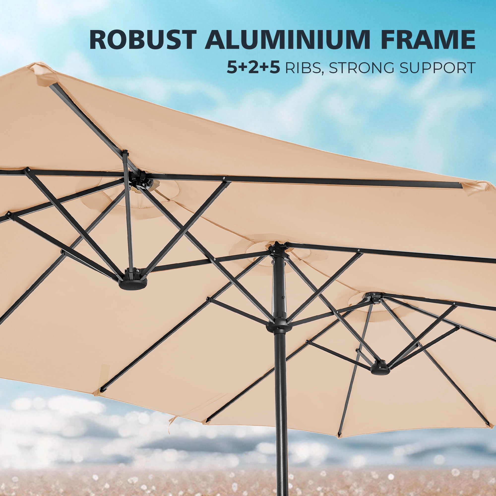 Amadwell 13FT Large Patio Umbrella with Base Included, Double Sided Outdoor Umbrellas, Beige