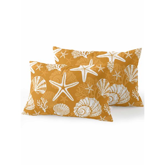 Outdoor Pillows Waterproof, Starfish Orange Coastal Bedding Throw Pillows with Insert for Couch Sofa Bed, Summer Nautical Shell Beach 12x20 Inch Pillowcases Decorative Camping Patio Pillow Set of 2