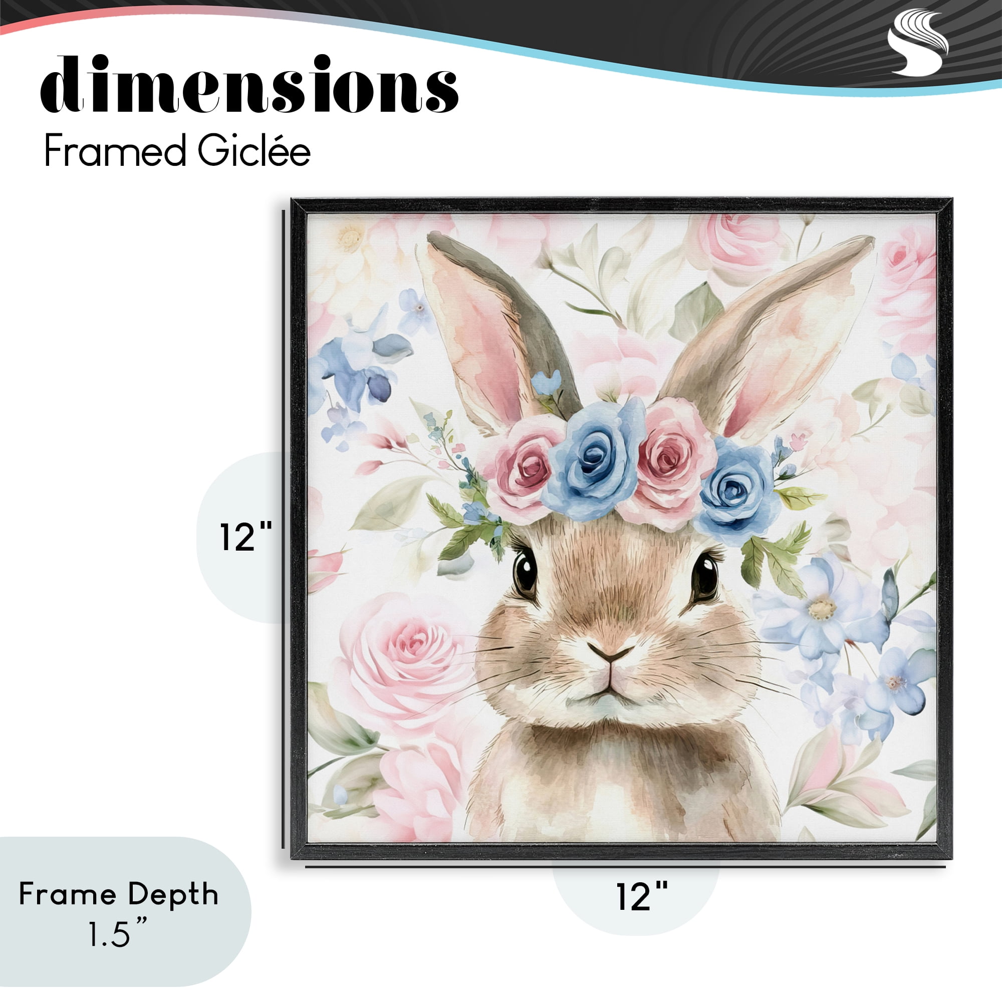 Stupell Industries Flower Power Bunny Black Framed Giclee Art, design by Tina LeCour