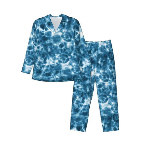 Kdxio Blue Tie Dye Men’s Pajama Set Pajamas For Men 2 Piece PJ Set with Men Pajama Pants and Long Sleeve T-Shirt Lounge Set-