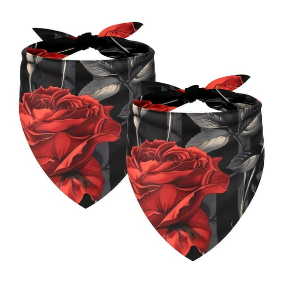 PhooArto Vintage Red Rose Pattern Dog Bandanas, 2 Pack Soft Washable Pet Scarf Triangle for Large Dogs Puppies and Cats