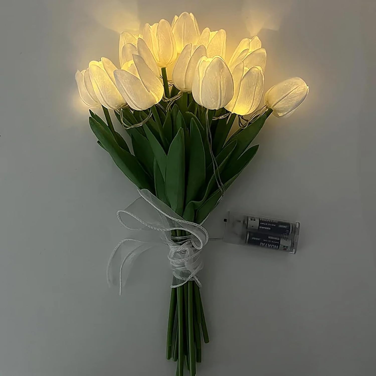 Artificial Tulip Flowers LED Lights Fake Tulips Bouquet Battery Powered Real Touch Led Night Light for Home Office Table Centerpiece Wedding