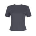 thumbnail image 4 of 3 Pack Workout Short Sleeve Crop Tops For Women Short Sleeve Layering Teen Girls Trendy Y2k Tight Shirt Workout Crew Neck Slim Fitted Basic Tee Outfit Juniors Thermal Athletic Tops Dark Gray XXL, 4 of 6