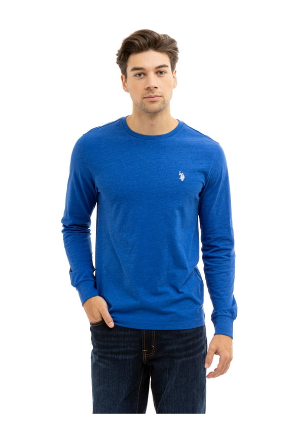 Men's Cotton Crewneck Tee with Long Sleeves, Sizes S-XL