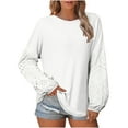 thumbnail image 2 of Spring Tops for Women Viikei Womens Plus Size Clearance $5,Long Sleeve Womens Tops,Women's New Lace Sleeve Round Neck Cover Line Solid Color Casual Blouse White L, 2 of 7