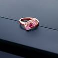 thumbnail image 3 of Gem Stone King 18K Rose Gold Plated Silver Red Created Ruby Pink Moissanite and White Created Sapphire Engagement Ring for Women (0.86 Cttw, Gemstone July Birthstone, Heart Shape 4MM, Size 9), 3 of 4