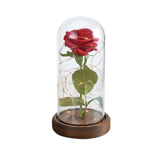 Rosa Eterna Preservada En Cúpula De Cristal Con Luces Led Para Siempre, Amor, Recuerdo De Boda, Regalos De Navidad De San Valentín Para Mujeres Yuarrent HA020611-00