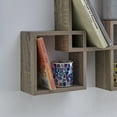 thumbnail image 5 of Danya B Decorative Wall Mount Floating Intersecting Cube Accent Wall Shelf - Weathered Oak, 5 of 6