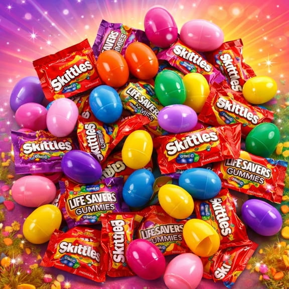 Starburst and Skittles Candy Filled Easter Eggs for Easter Hunt Basket Stuffers