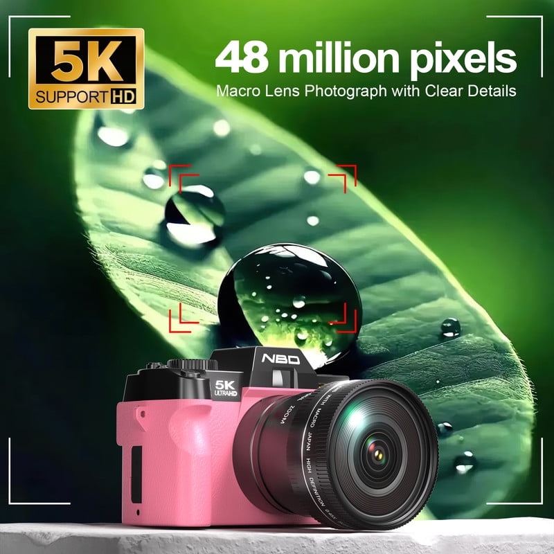 NBD 5K Digital Camera for Photography,48MP Autofocus Vlogging Camera for Youtube with 32GB TF Card，Pink