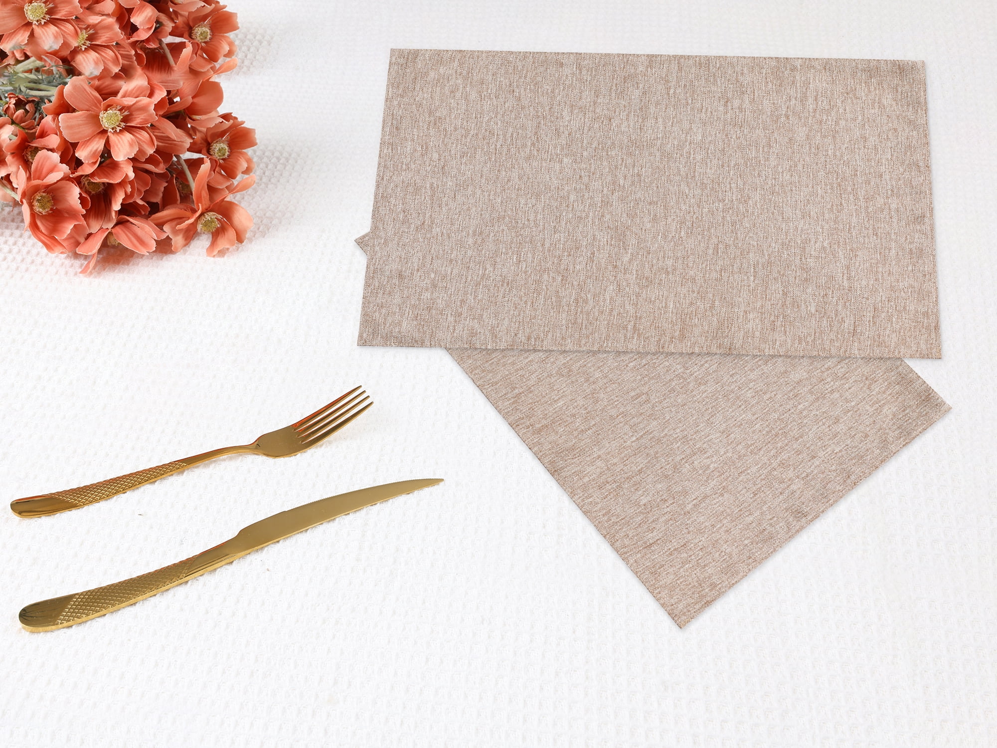 Unique Bargains Table Placemats 6 Pcs Polyester Placemats for Dining Table Decor Khaki 18"x12"