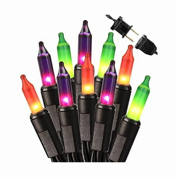 ZL Halloween String Lights, 21.3ft 100ct Incandescent Purple & Green & Orange Halloween Lights Connectable, UL Certified Halloween Lights Black Wire Mini Light Set for Halloween Holiday Christmas