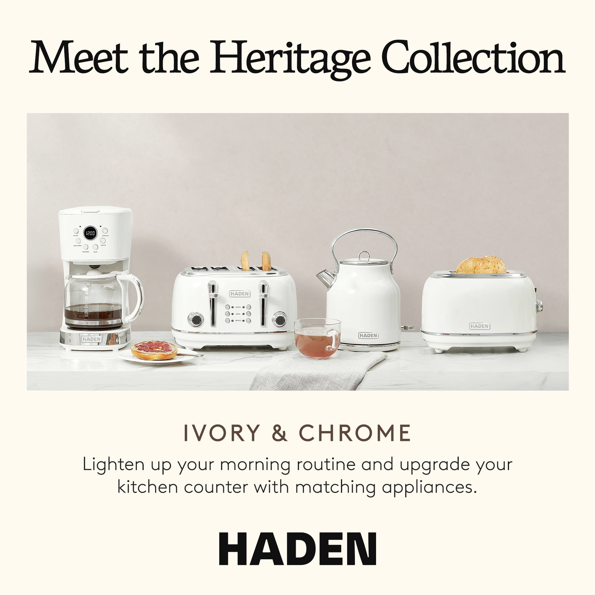 Haden Heritage 4-Slice Wide Slot Toaster, Ivory - 75013