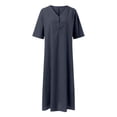 thumbnail image 3 of Loose Fit Short Sleeve V Neck Pure Color Linen Blend Long Dress For Plus Size Casual Striped Dresses for Women Maxi Summer Dresses Tie Dress Women Long Dress for Women Womens Maxi Dresses for Summer, 3 of 6