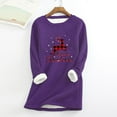 thumbnail image 2 of IROINNID Discount Christmas Sweatshirts for Women Thick Fleece Sweatshirt Long Sleeve Xmas Print Velvet Warm Crewneck Loungewear Tops,Purple, 2 of 5