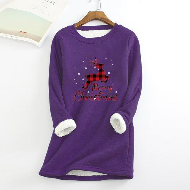 Puntoco Mujeres Sudadera de lana gruesa Manga larga Estampado Terciopelo Cálido Cuello redondo Ropa interior tops Puntoco Puntoco-920