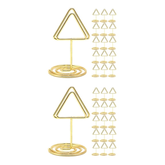 Hemoton 40 pcs  Elegant Gold Triangle Place Card Holders Table Centerpieces Memo Table Number Holders Place Card Holders Wedding Reception Holder Party Buffet Food Signs
