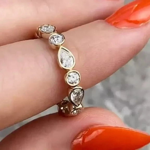 2Ct Pear Cut Simulated Diamond Stunning Eternity Band Ring In 14k Yellow Gold Plated