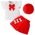 thumbnail image 2 of Dakiuu Toddler Girls Spring Summer Clothes Bow Rib Ruffle Short Sleeve T-Shirt Tops Bowknot Shorts Set with Beret 3 Pieces Outfits E-Red 2-3 Years (3Y), 2 of 8