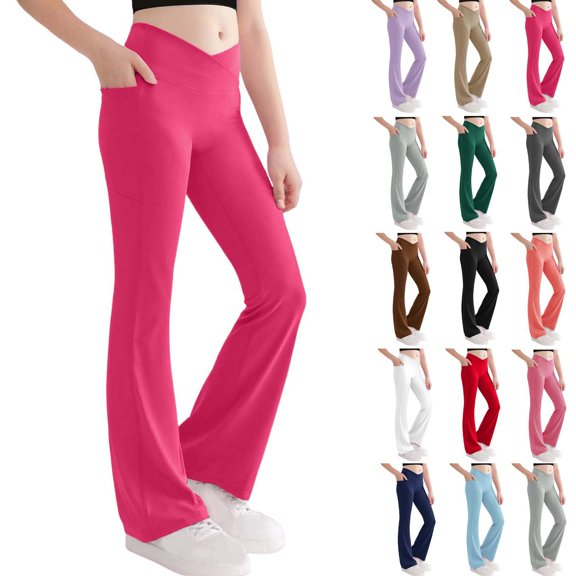Dwellite Flare Leggings for Girls School Uniform Pants for Girls Bell Bottoms for Kids 4-16 Years Hot Pink 130