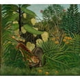 thumbnail image 2 of Rousseau, Henri 16x15 Gold Ornate Wood Framed with Double Matting Museum Art Print Titled - Fight between a Tiger and a Buffalo, 2 of 4