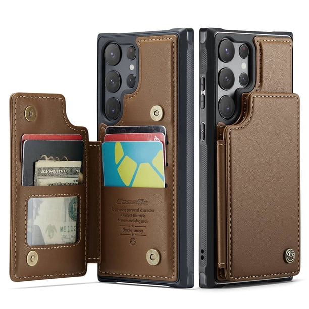Funda para Samsung Galaxy S23 Ultra con tarjetero, funda tipo cartera para hombre y mujer con bloqueo RFID, funda de piel resistente con soporte y cierre magnético, a prueba de golpes