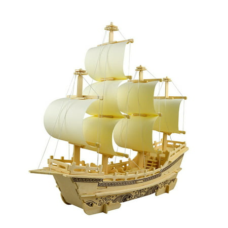 Wooden 3D DIY Silk Merchant Ship Model Assembly Simulation Puzzle Jigsaw Toy as Gifts for Kids Color:As