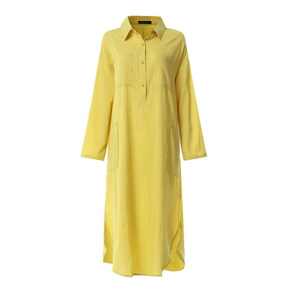ZANZEA Women Long Sleeve V Neck Button Down Long Shirt Dress