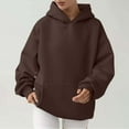 thumbnail image 2 of Ecqkame Womens Hoodies Sweatshirts Solid Color Pullover Long Sleeve Hoodies Winter Fall Outfits Comfortable Fashion Sweatshirts Coffee L, 2 of 6
