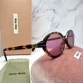 thumbnail image 4 of New MIU MIU Sunglasses Brown Tortoise Skinny Round Gold Metal Logo Authentic, 4 of 6