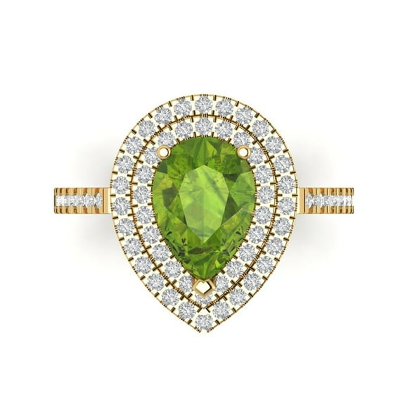 Halo Engagement Ring for Women - 2.48ct Natural Peridot in 18K Yellow Gold Promise Ring