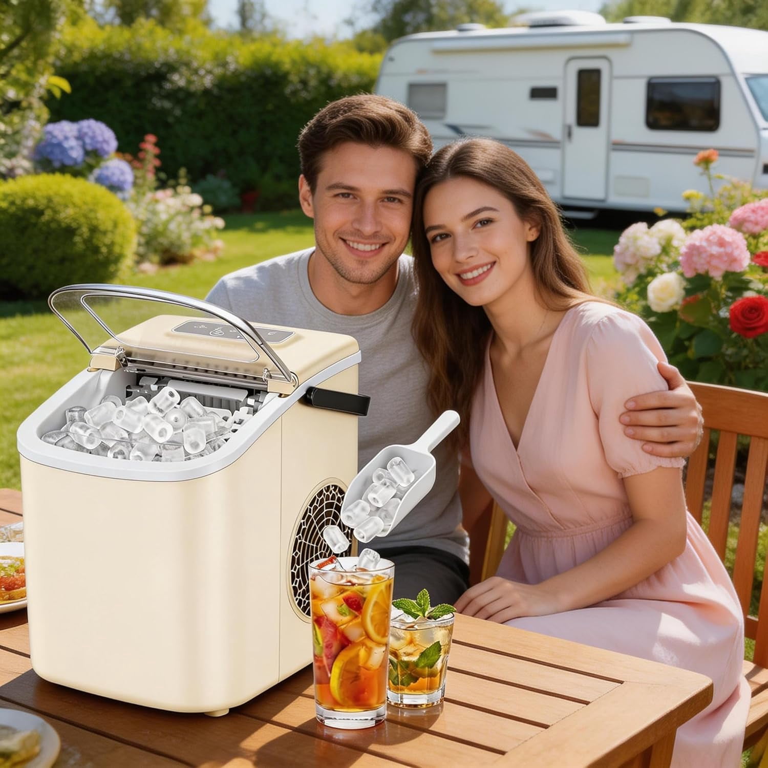 Small Portable Countertop Ice Maker, 26lbs/24H Ice Machine with Self-Cleaning, 6-8 Mins Fast Ice Making,Quiet Operation for Home Kitchen Camping RV