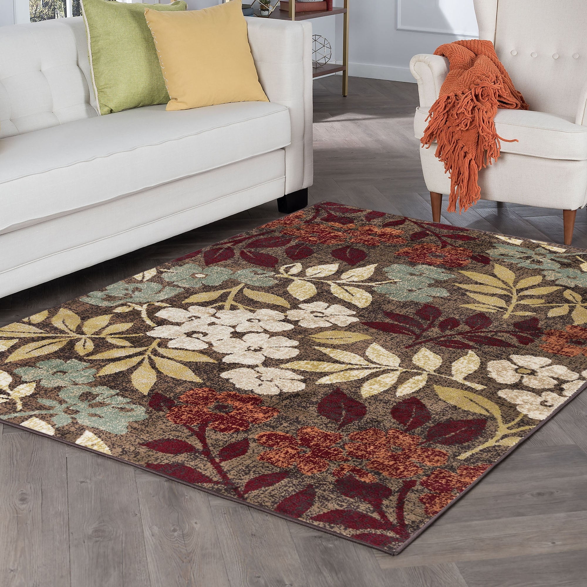 Alise Rugs Decora Shabby Chic Floral Indoor Area Rug Brown 2' x 3' 2' x