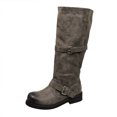 thumbnail image 2 of Xfvqtps Vintage Mid Calf Boots for Women Pull on Round Toe Thick Sole Buckle Strap Faux Leather Tall Boots, 2 of 7