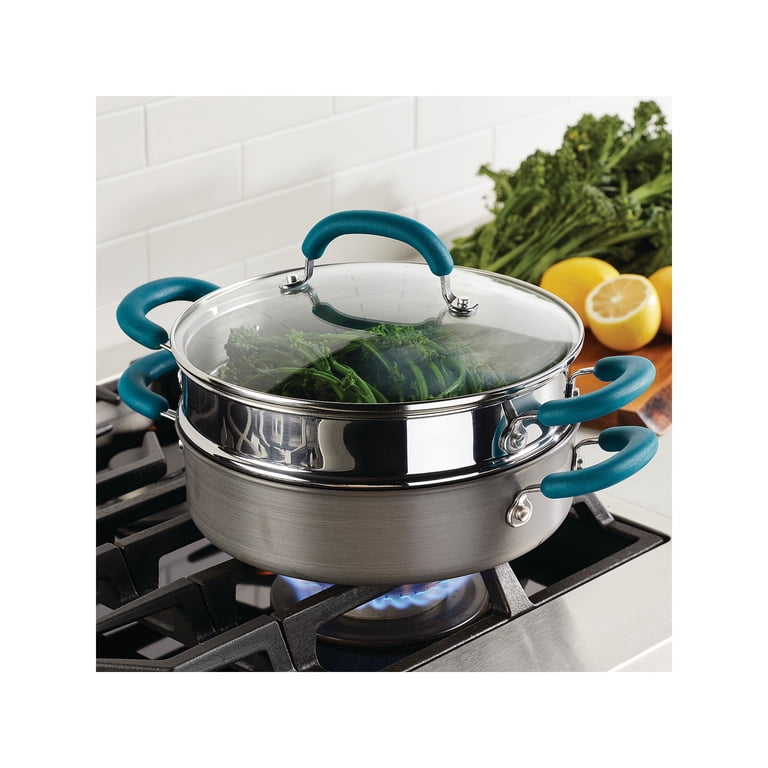 Rachael Ray Create Delicious 3-Quart Nonstick Saute Pan With Lid - Hard Anodized, Gray & Teal