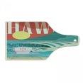 thumbnail image 1 of Hawaiian Cutting Board, Hawaii Sandy Coastline Sunny Day Surfboard Tropics Famous Honeymoon Destination, Tempered Glass Cutting and Serving Board, Wine Bottle Shape, Sand Teal, by Ambesonne, 1 of 1