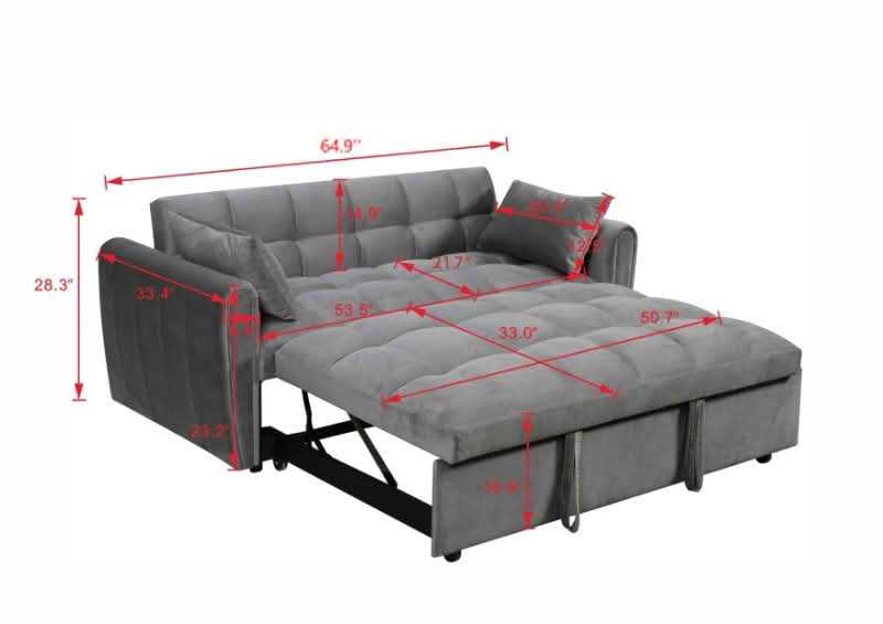 MAYEERTY Dark Gray Velvet 65" 3-in-1 Foldable Double Sofa Bed, Adjustable Back Convertible Futon Couch with Pillows