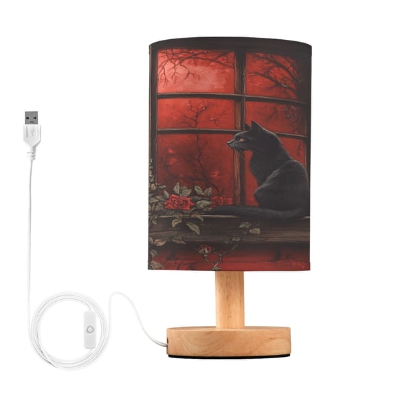 BZSMCE Lamp Modern Black Cat with Rose Creative Patter Night Light