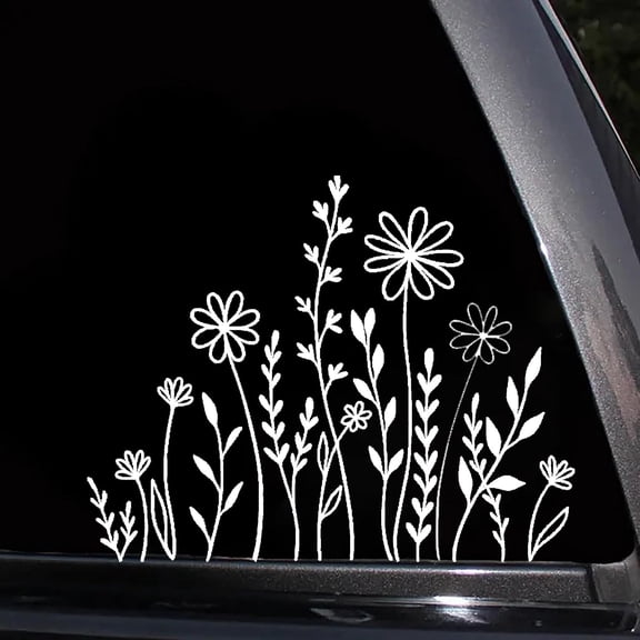 Wildflowers Boho Fun Reflective Car Vinyl Sticker, Plant Lover Gift Idea, Bumper Sticker, Car Sticker, Decorative Car Window