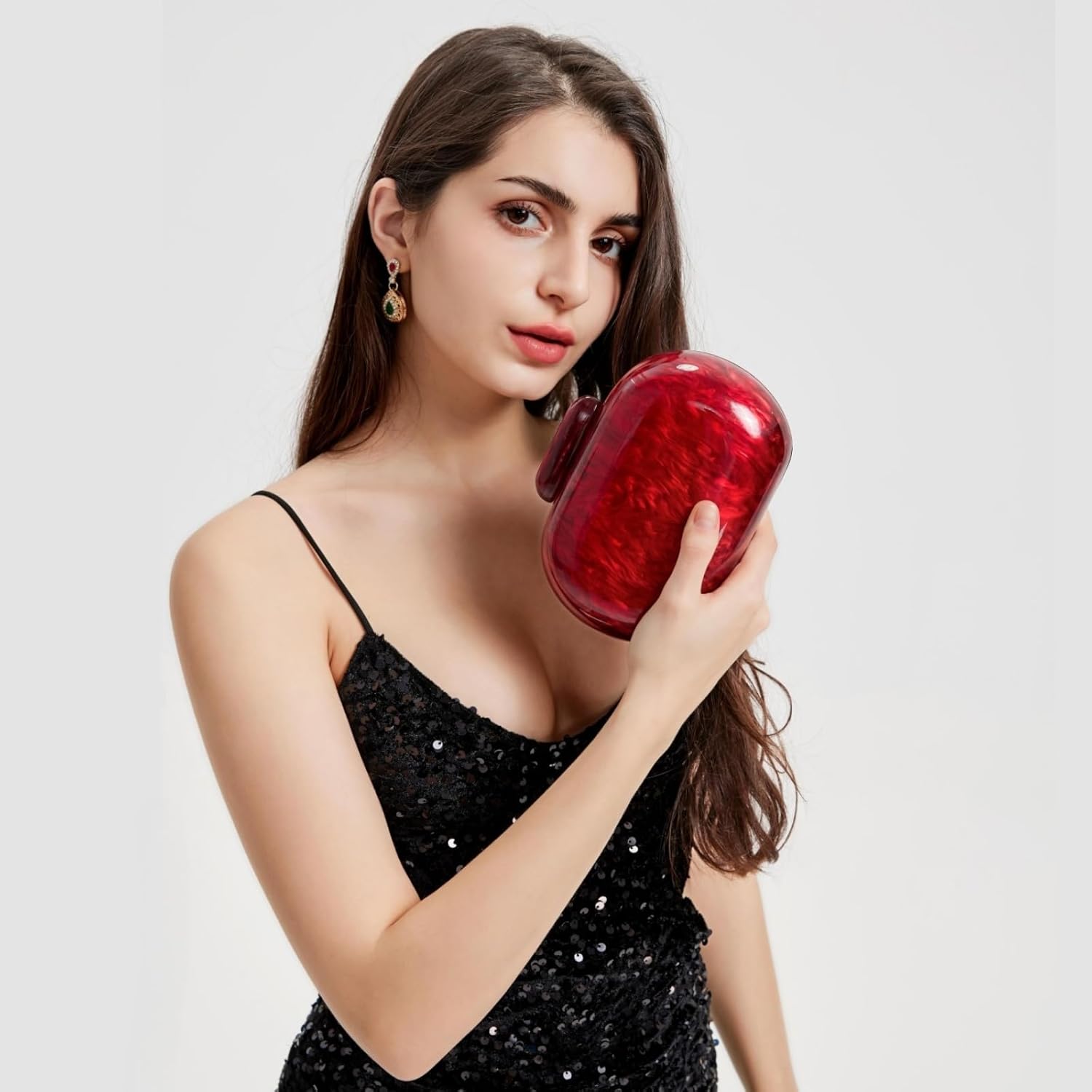 Kwuty Acrylic Evening Clutch Bag for Women Shell Shape Shoulder Crossbody Bag Glitter Marble Purse Handbag