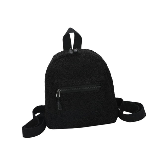 Mochila de peluche con correa ajustable, suave y ligera, con cierre de cremallera para adolescentes Negro