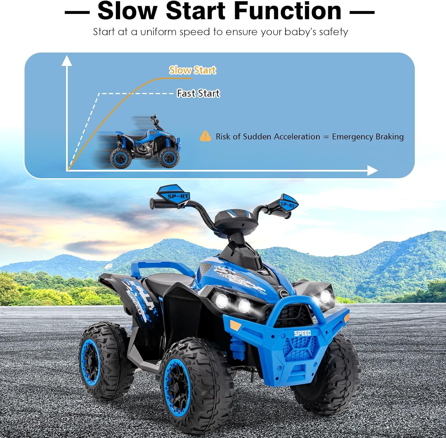 OLAKIDS Kids Ride on ATV, 12V 4 Wheeler Quad Toy Vehicle with Music, Horn, High Low Speeds, LED Lights, Electric Ride On Toy, Battery Powered Wheels Car for Children 3-8 Years Old